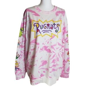 Nickelodeon Rugrats Tie Dye Sweatshirt Sz M Pink White Fleece Crewneck Cartoons